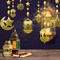 24 Pieces Islamic Star Moon Lantern Ramadan Garland Eid Decoration Streamer Ramadan Mubarak Party Banner Backdrop Shining Hanging Wall Decorations for Home Wedding Decor Islam Party(Gold)